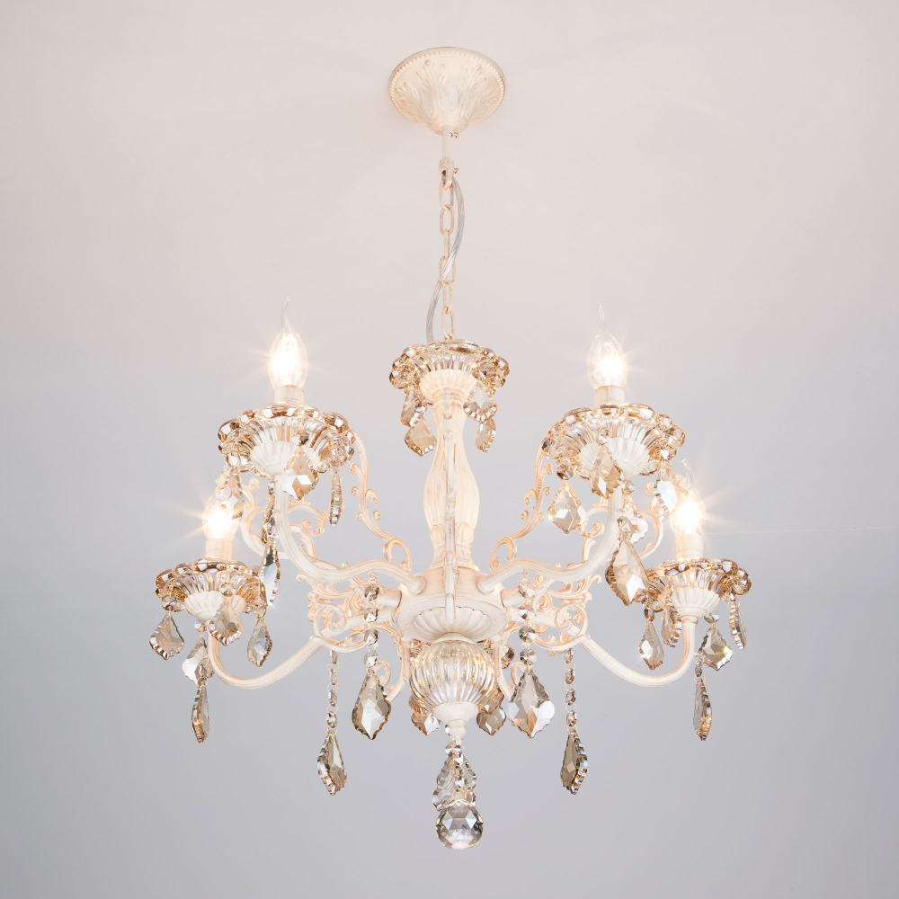 Подвесная люстра 3281/5 белый с золотом / тонированный хрусталь