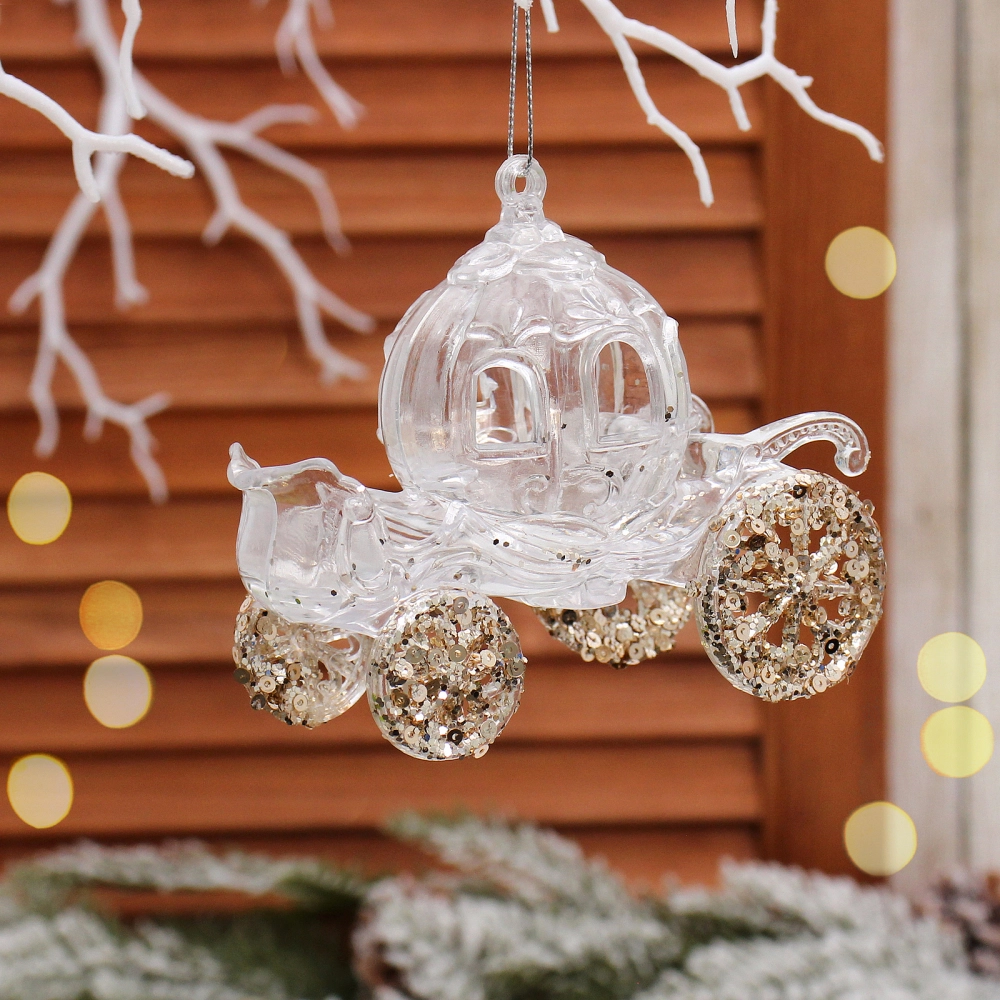 Подвеска «Королевская карета» 10*11 см, Белый/Золотой блеск