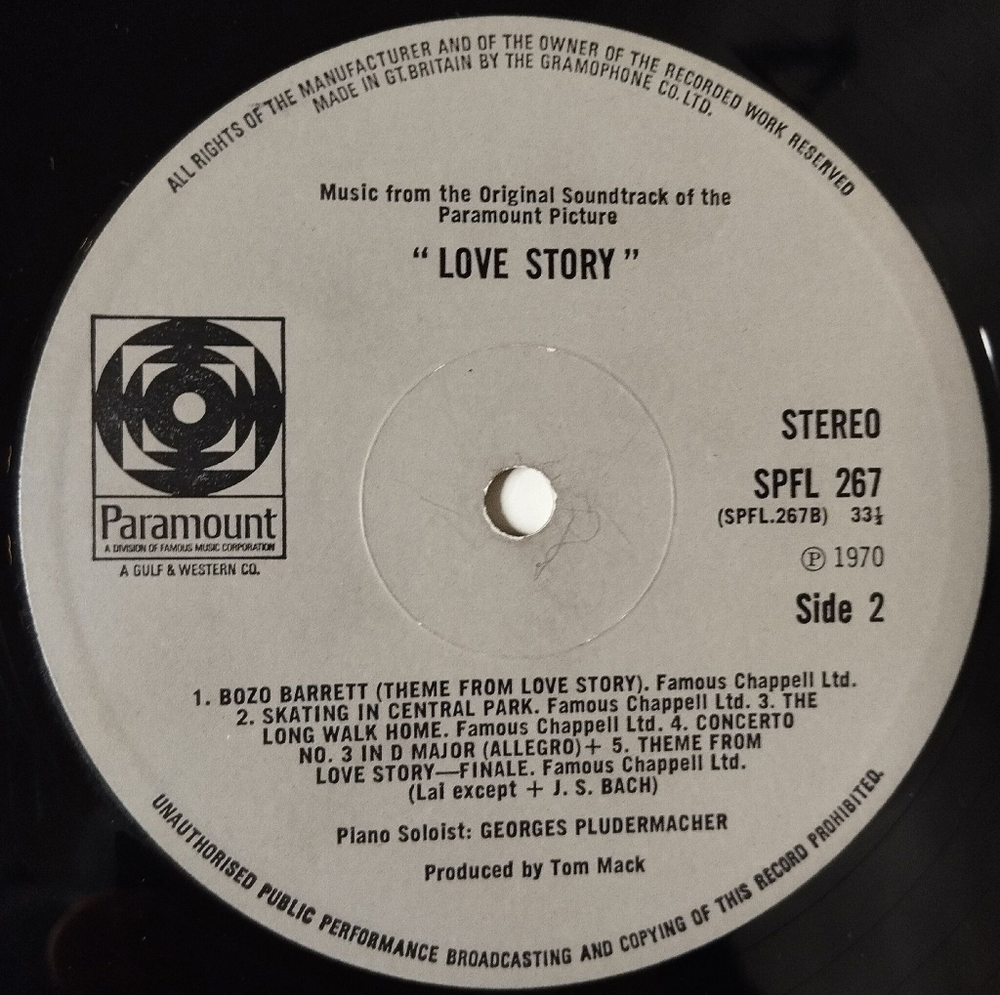 Винтажная виниловая пластинка LP Francis Lai Love Story История Любви OST (UK 1971)