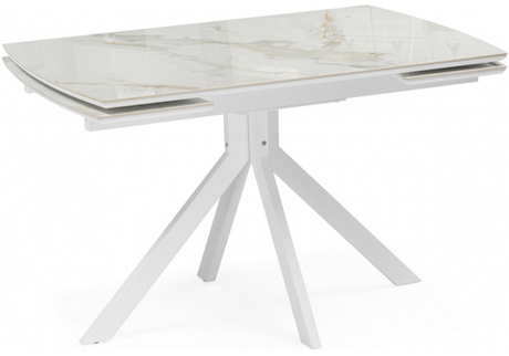 Керамический стол Woodville Катчел 120(180)x80 белая шагрень, белый, ножки белые