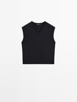 Massimo Dutti Укороченный жилет с V-образным вырезом, темно-синий