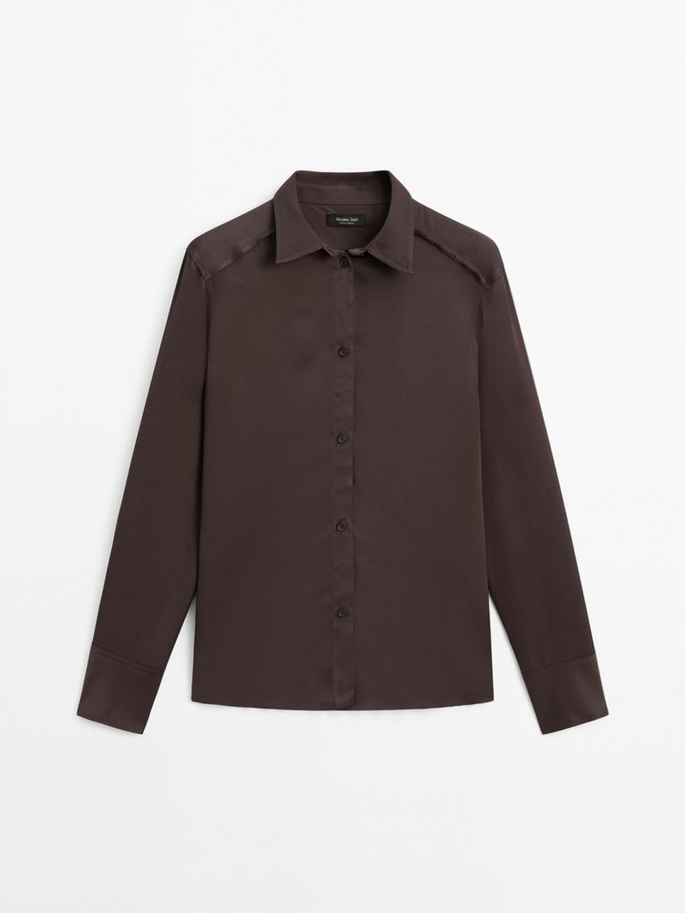 Massimo Dutti Рубашка из струящегося атласа, темно-гранатовый