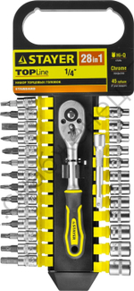STAYER RSS 28S, 28 предм., (1/4″), набор торцовых головок и бит-головок (27754-H28)
