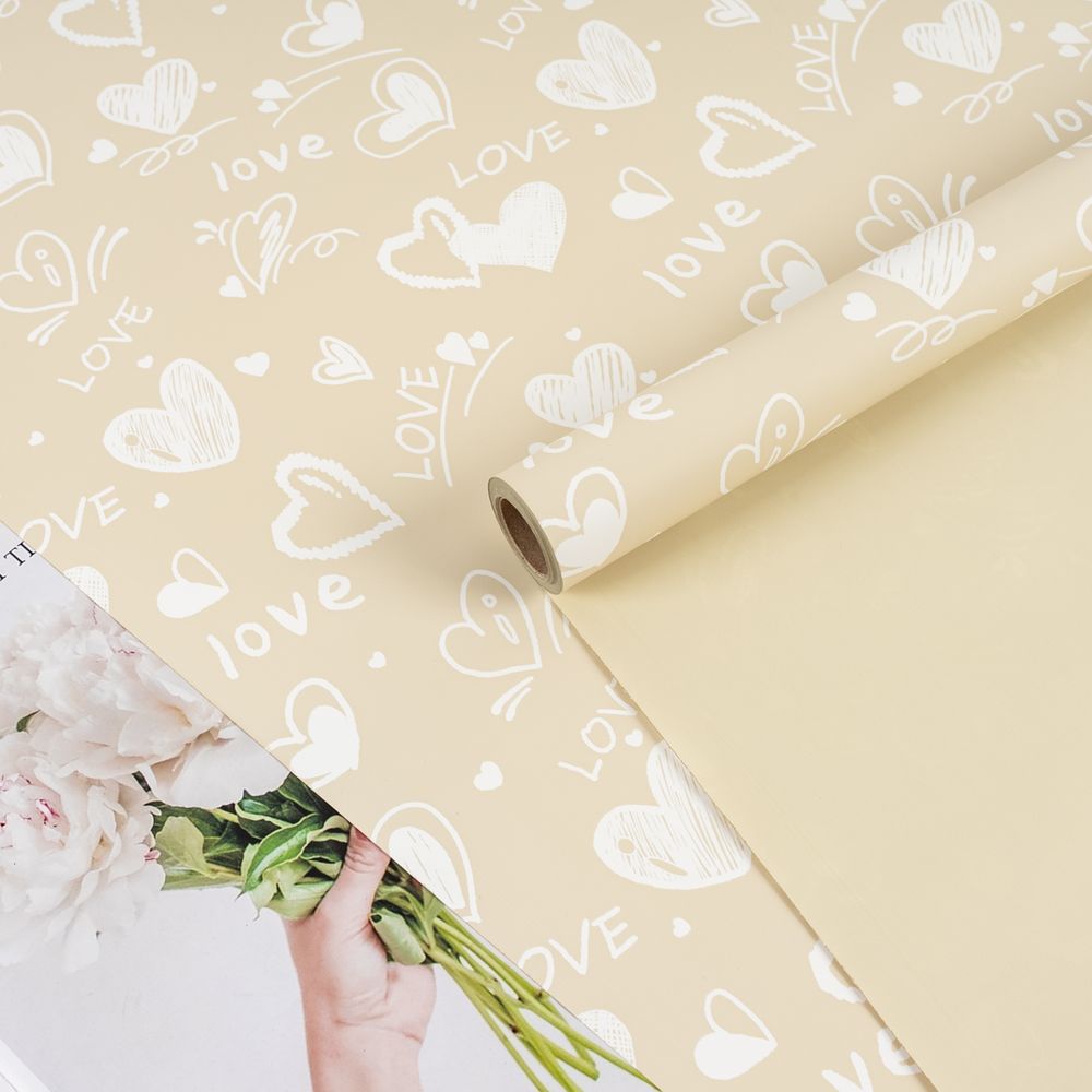 Пленка матовая &quot;Сердечный вихрь&quot; Топленое молоко 57см*10м