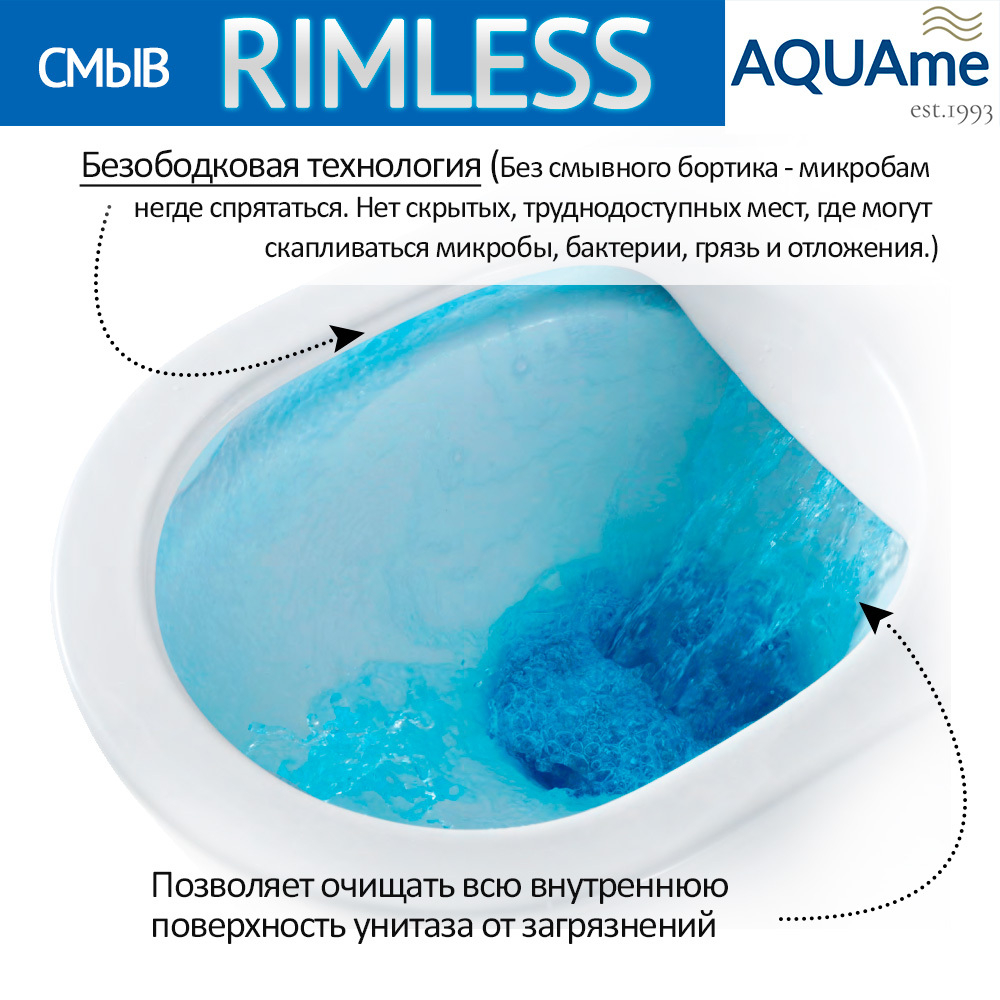 AQM2008 Унитаз подвесной с сиденьем SoftClose, технология смыва Rimless. 530x355x360
