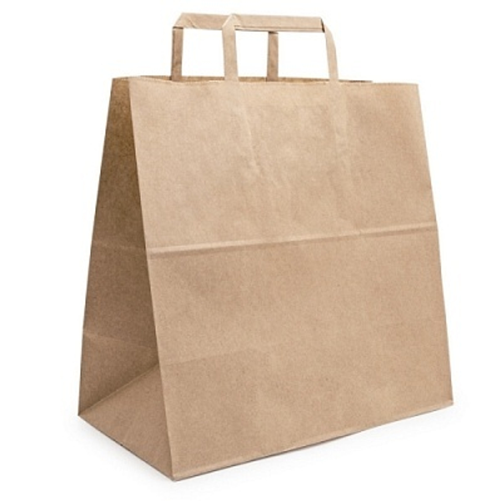Пакет бумажный 320х180х320мм крафт с плоскими ручками, 70г