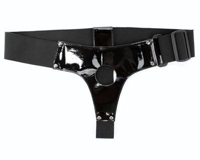 Чёрные лаковые трусики для страпона (Размер: S-M) (Цвет: черный)
