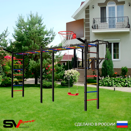 Уличная шведская стенка Sv Sport рукоход х 2 У51511К (Турник/Брусья/"Лодочка"/Щит баскет/Кронш бокс)