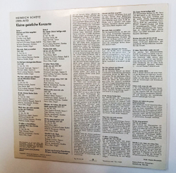 Винтажная виниловая пластинка LP Heinrich Schutz, Генрих Шютц Kleine Geistliche Konzerte (ГДР 1968)