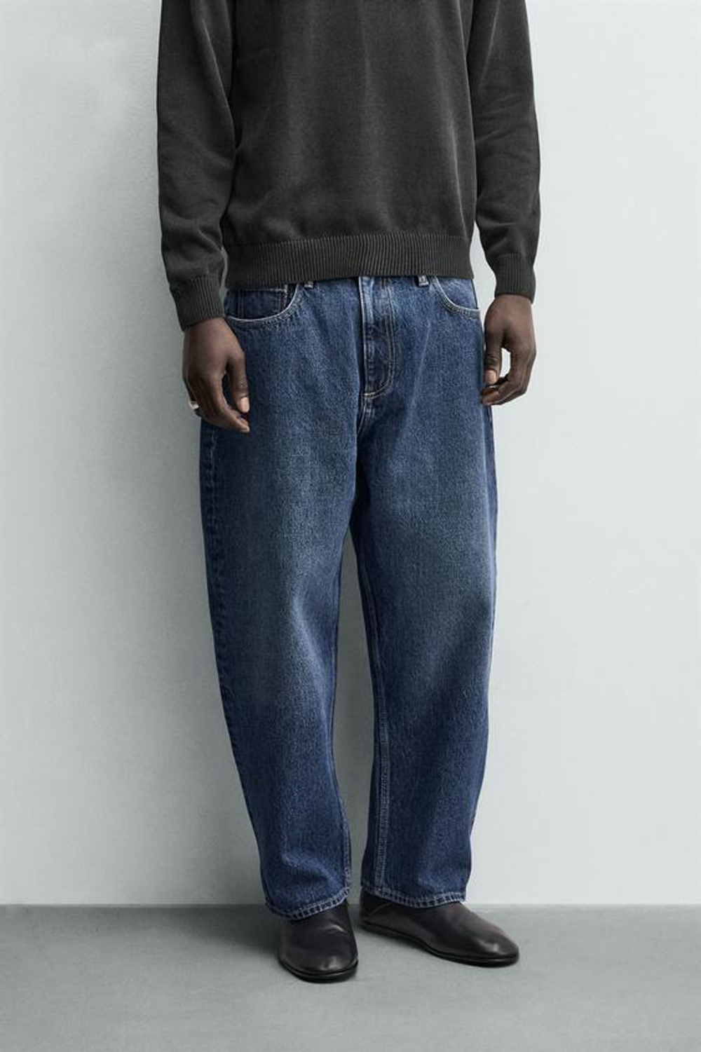 ZARA ДЖИНСЫ TAPERED WIDE FIT, СИНИЙ