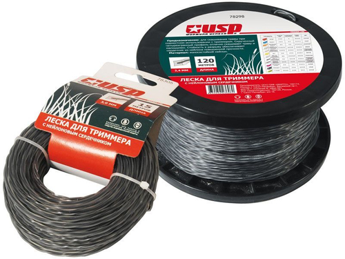 Леска для триммера "Скрученный Квадрат с нейлоновым сердечником" 4,0м бухта 120мм бухта 250м