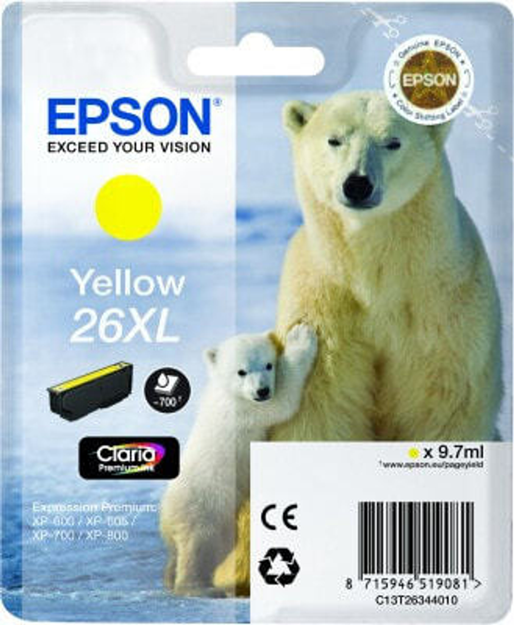 Epson Polar bear Singlepack Yellow 26XL Claria Premium Ink C13T26344010