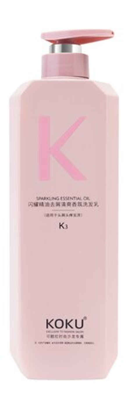 Парфюмированный шампунь К3 Освежающий, против перхоти с маслом камелии KOKU Shining Essential Oil Anti-dandruff Refreshing Fragrance Hair sham 750 мл