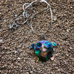 Кулон ЧЕРЕПАХА малый, серебро/цветной перламутр