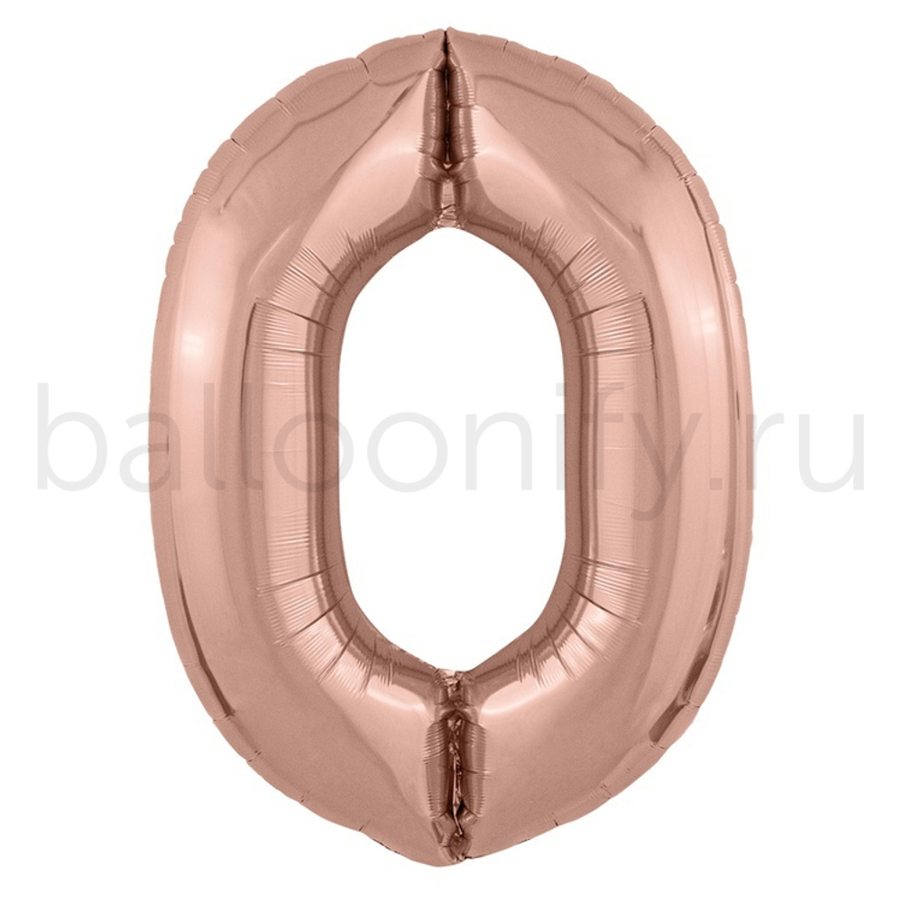 Шар ЦИФРА 0 Металлик Rose  Gold 40" 102 см
