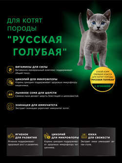 Корм сухой для котят породы Русская голубая, с ягненком, 2кг, QUATTRO