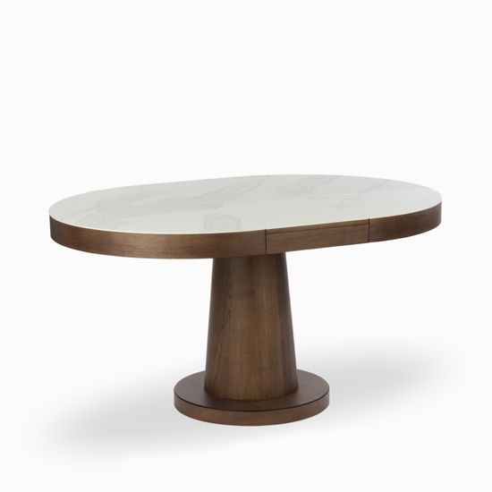 Обеденный стол круглый раздвижной Luton 110/150 дуб патина / белый матовый