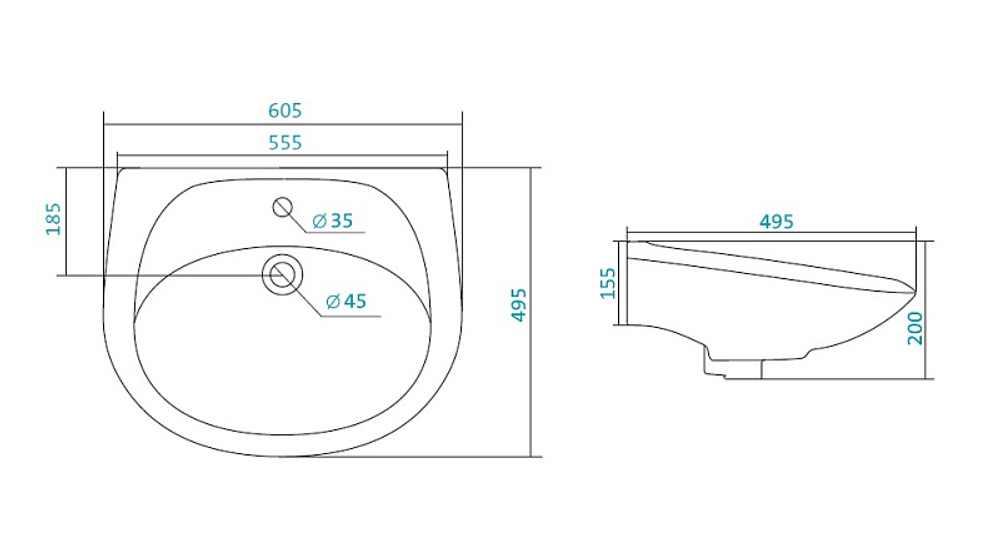 Раковина Santek "Бриз-60", белая (1.WH11.0.466)