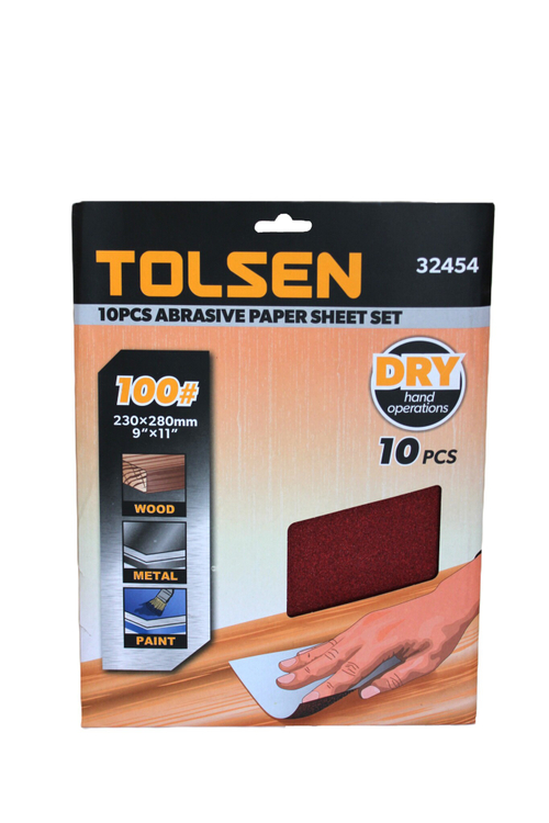 Шлифлист на бумажной основе TOLSEN P100 оксид алюминия 10шт. 230х280мм 32454