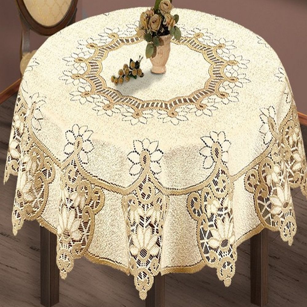Скатерть жаккардовая круглая, цвет кремово-золотистый, Польша. Скатерть жаккардовая круглая, цвет кремово-золотистый, Польша.