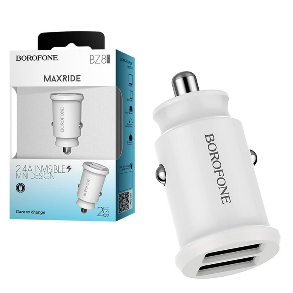 Автомобильный адаптер питания BOROFONE BZ8 2USB 2.4A (белый)