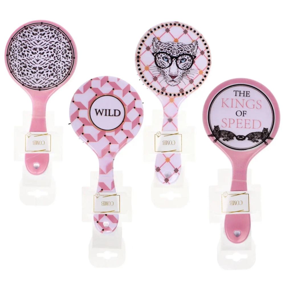 Расческа массажная круглая «Коллекция ИМАНИ - ЭКЛЕО», микс 4 дизайна, 22*10см (PVC подвес)