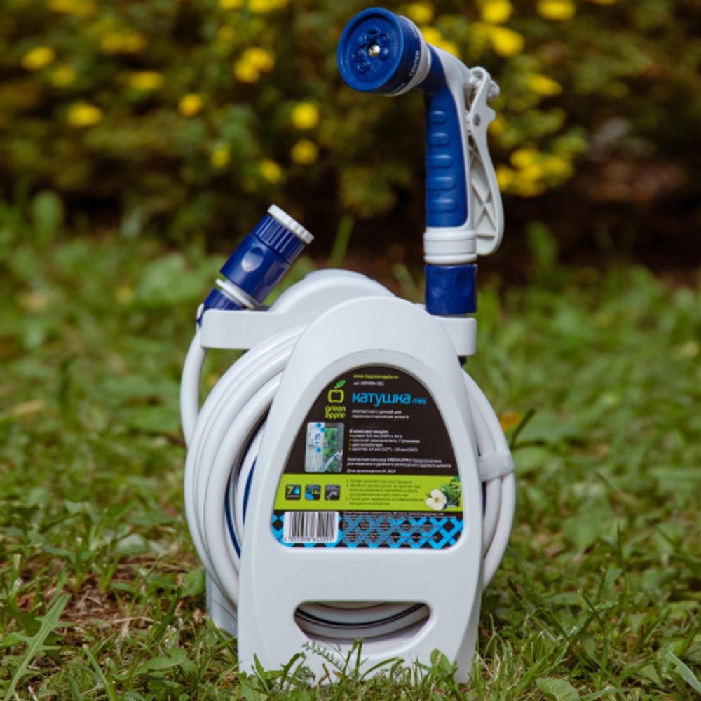 GWHR6-051 GREEN APPLE Катушка компактная (mini) с ручкой + шланг 9,5 мм х 10 м с пластик. пис | GREEN APPLE