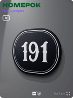 Номерок на дверь квартиры 191, для кабинета, офиса, шильдик 9 х 7 см, черный, Айдентика Технолоджи