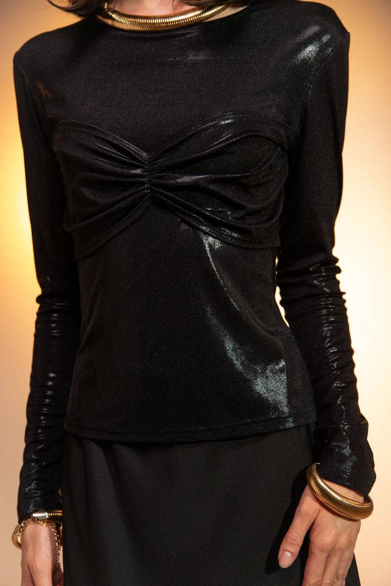 Кофта из трикотажа с люрексом с драпировкой черная