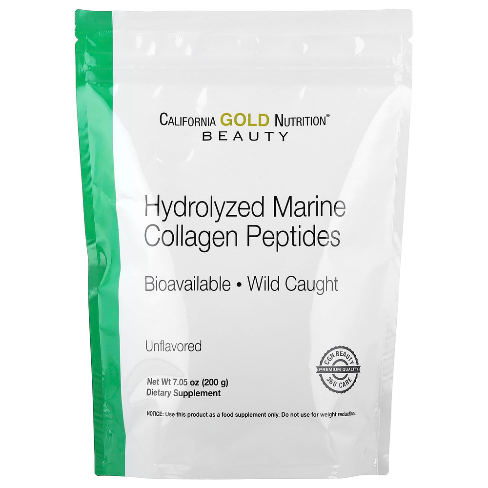California Gold Nutrition, гидролизованные пептиды морского коллагена, без добавок, 200 г