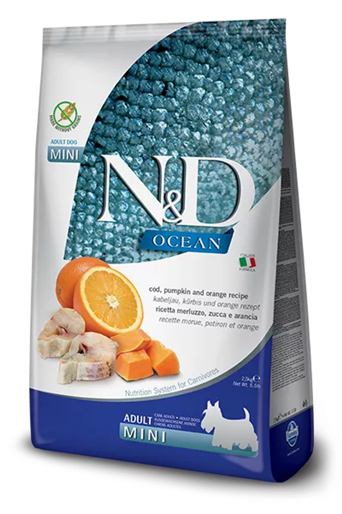 Farmina ND 800г Adult Mini Ocean Сухой низкозерновой для взрослых собак малых пород Треска, спельта, овес, апельсин