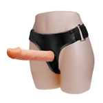 Телесный фаллос на трусиках регулирующегося размера - 19 см. (Цвет: телесный с черным)