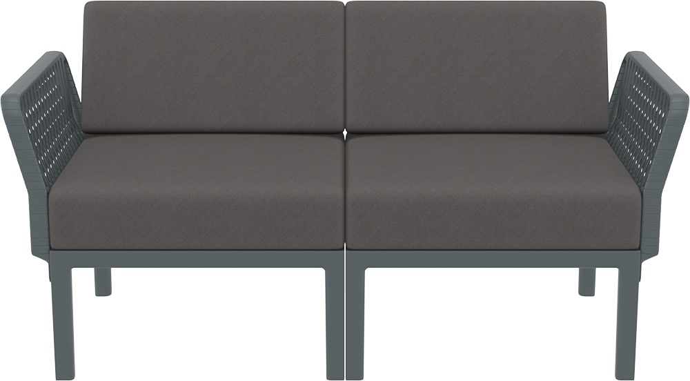 Диван пластиковый двухместный с подушками Siesta Contract Portofino Lounge, темно-серый, темно-серый