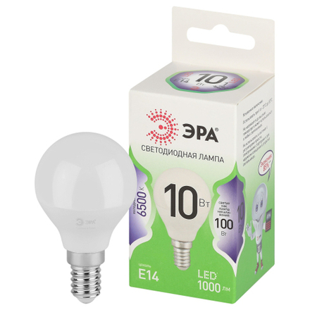 Лампочка светодиодная ЭРА GREEN LINE LED P45-10W-865-E14 GL E14 10 Вт шар холодный свет