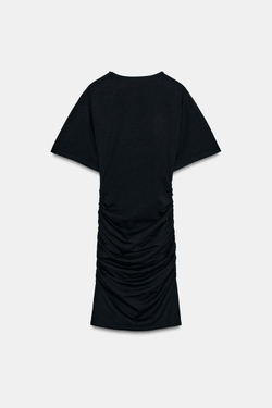 ZARA КОРОТКОЕ ПЛАТЬЕ СО СБОРКАМИ, ЧЕРНЫЙ