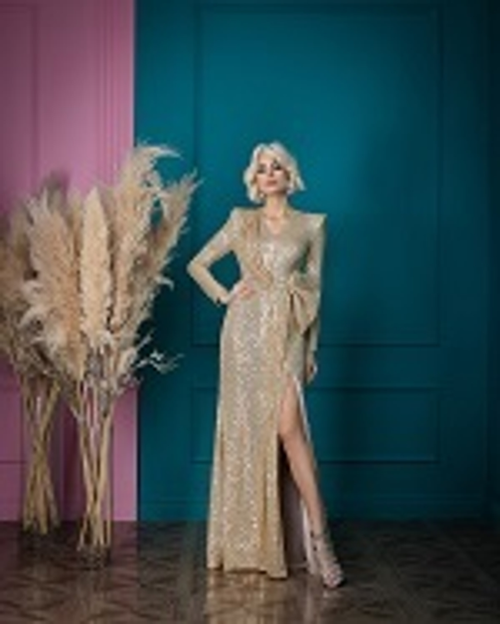 13-01-24 FW Платье в пол с пайетками бежевое XL