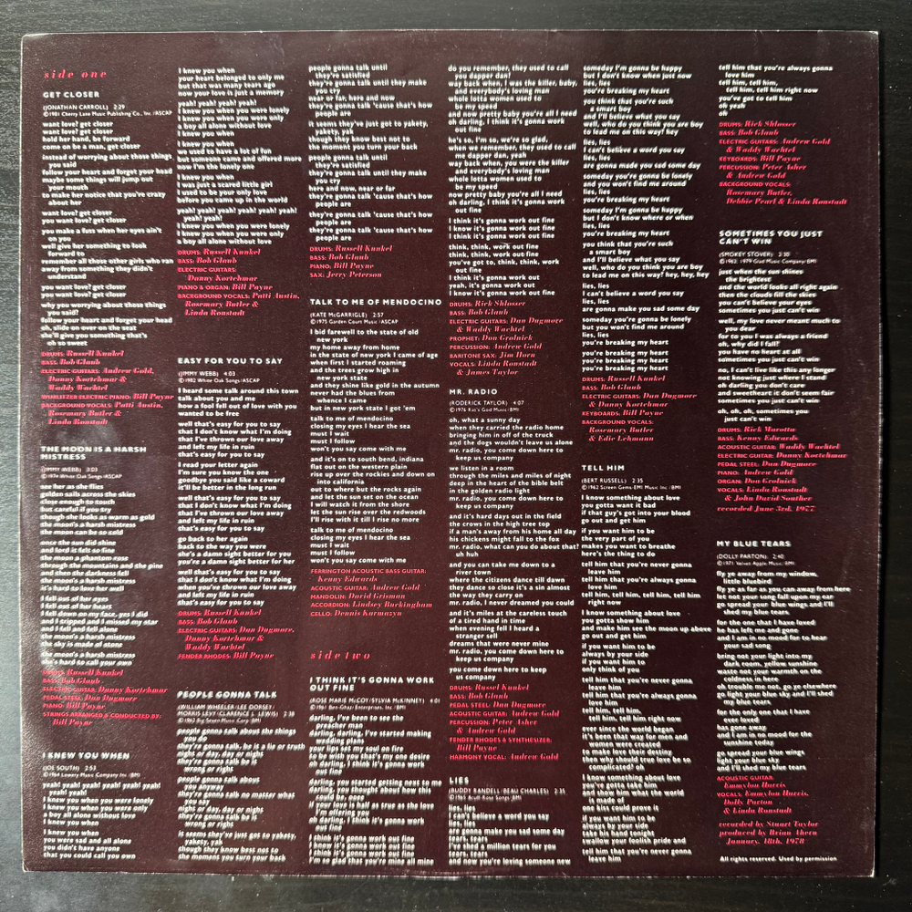 Linda Ronstadt ‎– Get Closer (США 1982г.)