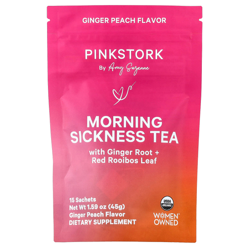 Pink Stork, чай от утренней тошноты, с имбирем и персиком, 15 пакетиков, 45 г (1,59 унции)
