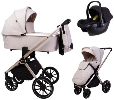 Детская коляска Peppy Monaco GP 3 в 1 с автокреслом Rise Beige рама беж