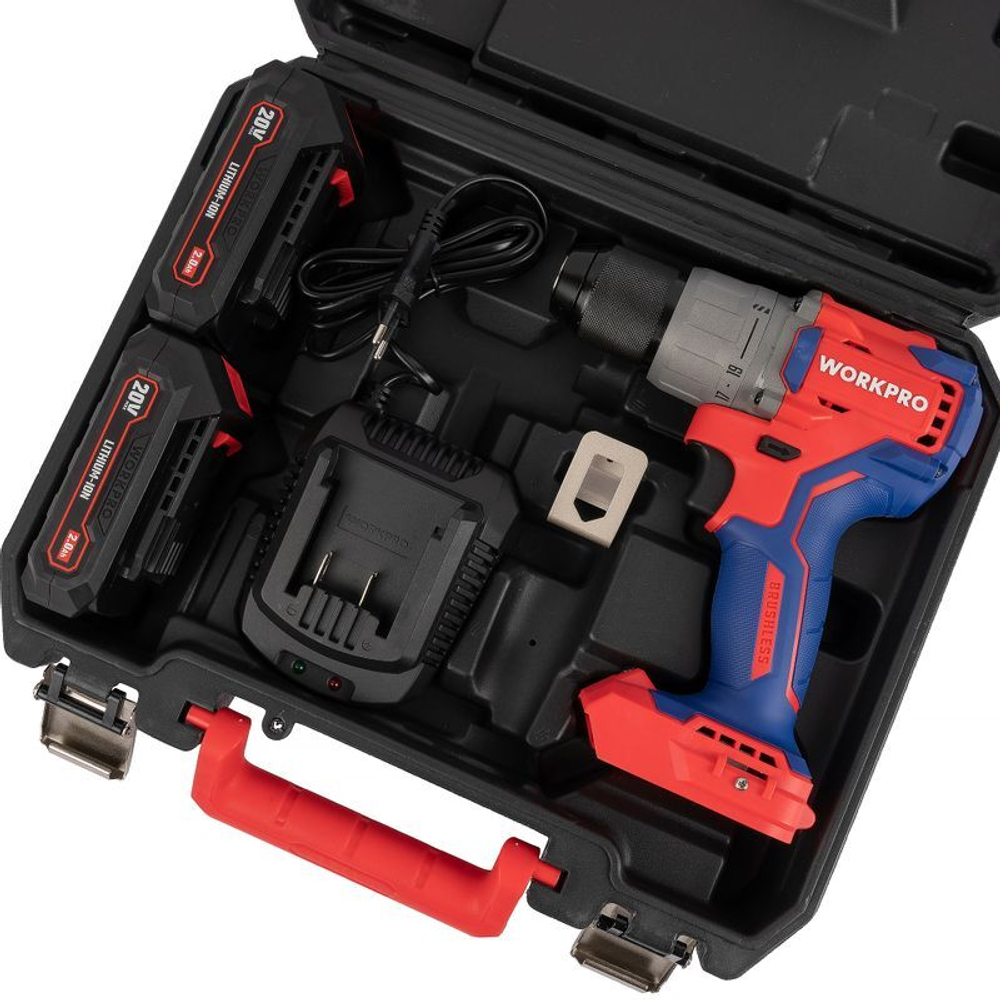 Шуруповерт бесщеточный Workpro 20В 2х2 Ач