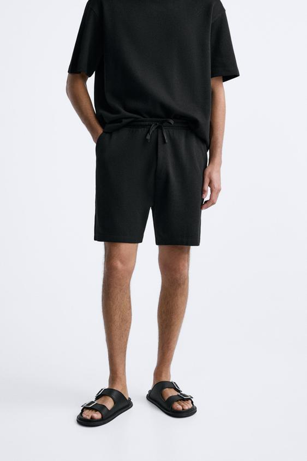 ZARA ШОРТЫ SOFT В РУБЧИК, ЧЕРНЫЙ