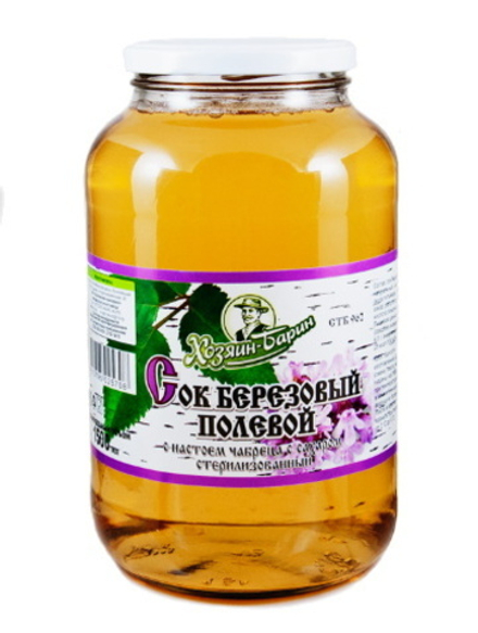 Сок березовый Полевой с настоем чабреца с сахаром 1,5л. Хозяин Барин