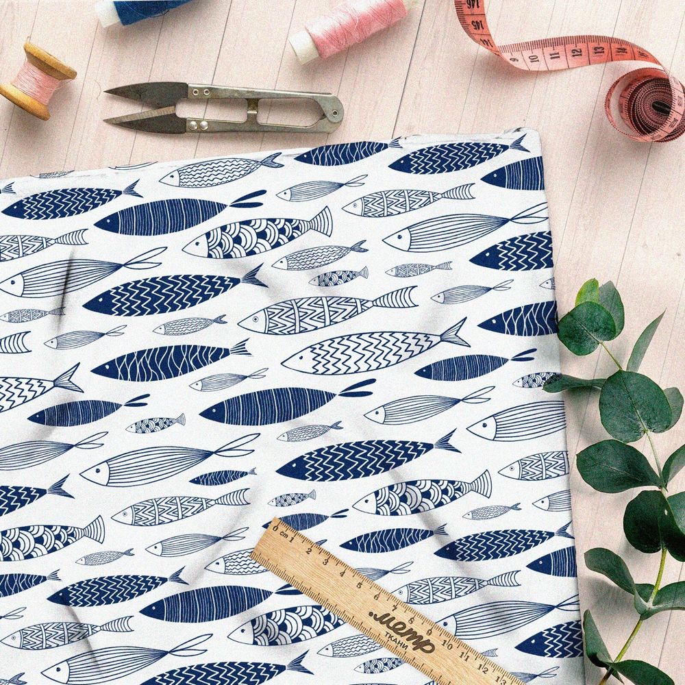 Ткань кулирная гладь океанские рыбки