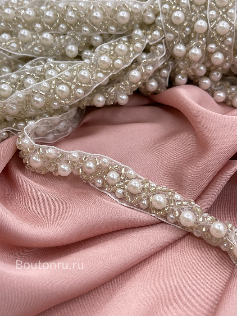 Тесьма серебро бисер жемчуг 1,5 см