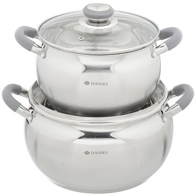 Набор посуды нерж, 4 пр, кастрюли 4,6.5 л, индукц, Daniks, Модерн серый, SD-4N