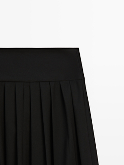 Massimo Dutti Юбка миди из смесовой шерсти с плиссировкой, черный