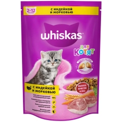 Whiskas вкусные подушечки с молочной начинкой сухой корм для котят от 2 до 12 месяцев аппетитное ассорти с индейкой и морковью - 350 г