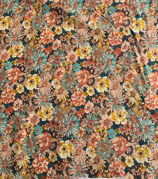 Коттон принт, цветы бежевые/бирюза/теракот BST3452