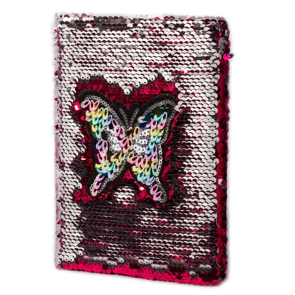 Записная книжка А5, 7БЦ, Alingar, пайетки, аппликация, линия, 60 л., "Бабочка", красный