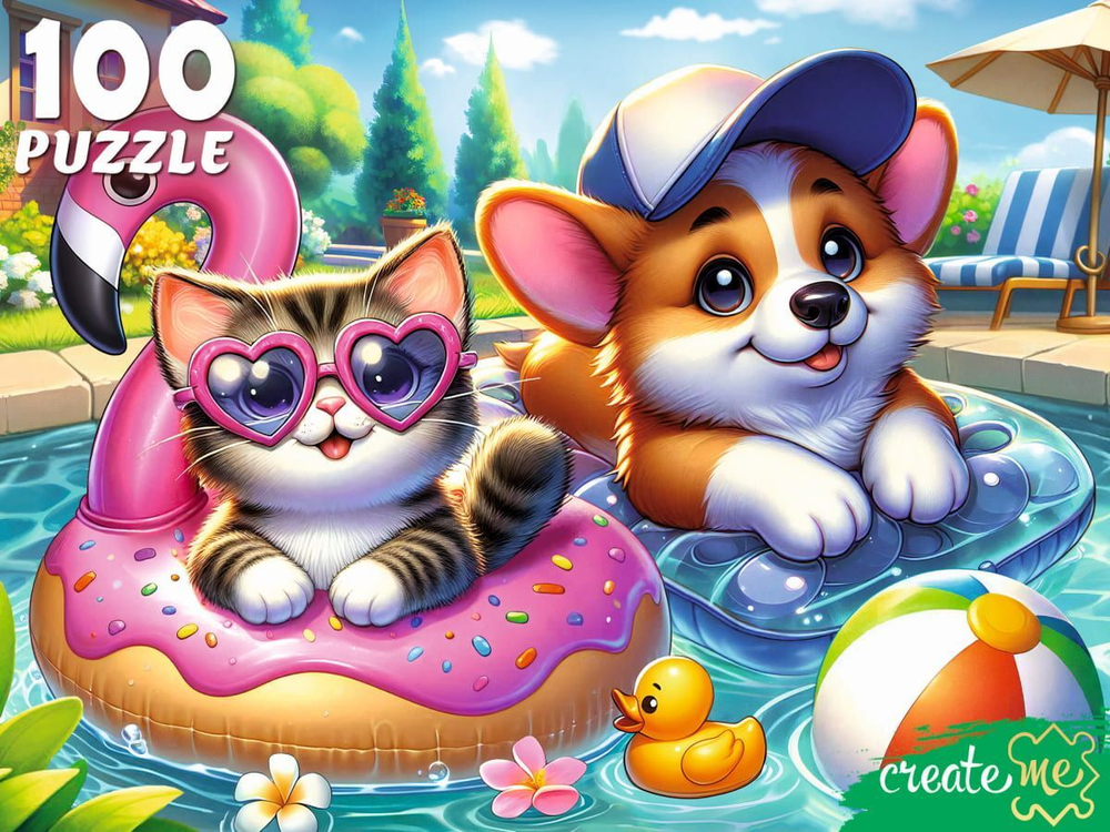 Пазлы 100 элементов 237*330мм. "Котенок и щенок"